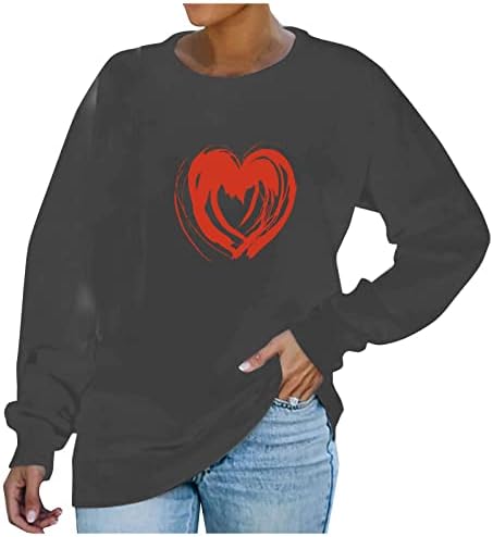 Valentinovo Ženska majica s dugim rukavima Ljubavni print pulover Posada Posada Labavi povremeni labavi swaetshirts vrhovi