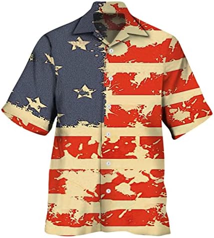 Ljeto Muške košulje muškarci proljeće ljeto zastava Dana neovisnosti Moda Casual Zabava Plaža labav Print Kratkih rukava