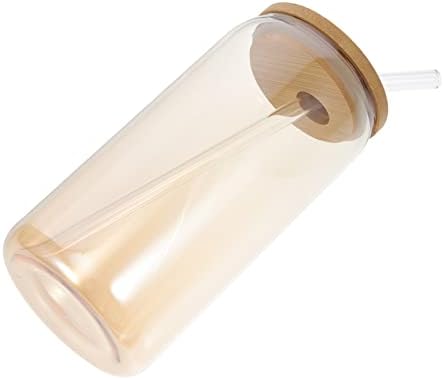 Staklene staklenke s drvenim poklopcem i slamkom staklene čaše u obliku staklenke smoothie čaše za piće za kućnu školu ureda Amber