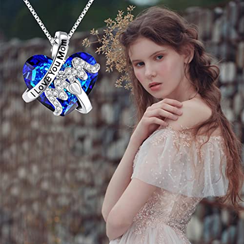 Luksuzna modna mama privjeska ogrlica plavo u obliku srčanog kristalnog nakita Ogrlica Rheinstone Love Heart Srce srebrna ogrlica za
