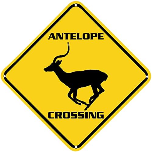 Znak križanja antilopa znak antilopa životinja zidni dekor za kuću farme dvorišta ceste Kvalitetan metalni znak 12.12 inča