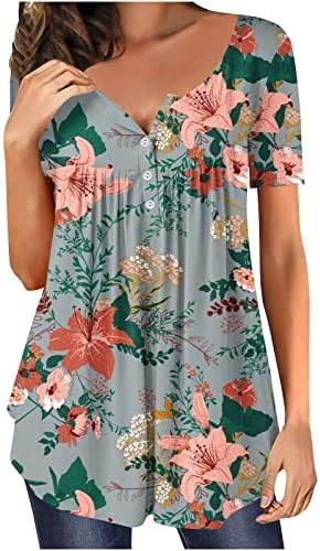 Opleteni vrhovi za žene 2023 Sakrijte cvjetni tiskani trbušni tunični gumb za henley majica s kratkim rukavima bluze