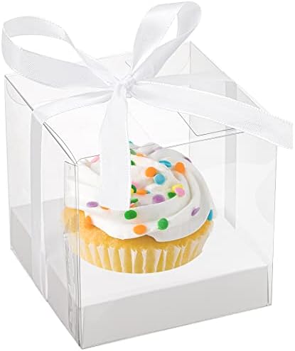 24 kom prozirne poklon kutije za suvenire - prozirna poklon kutija s ukrasom veličine 3,6 mm 3,6 mm 3,6 inča s bijelom vrpcom za kolače,
