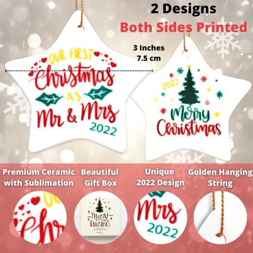 Naš prvi božićni ukras kao Mr & Mrs 2022 | Naš prvi božićni oženjen ukras 2022 | 2-u-1 keramika Upravo oženjen ukrasi za božićno drvce