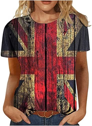 Patriotska ženska neovisnost Dan vrhova američke majice za ispis američke zastave O-Neck Majica kratkih rukava Ljetna labava fit bluza