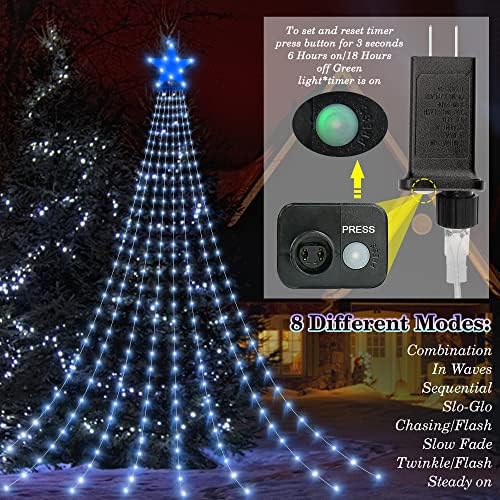 Ghope Outdoor Božićni ukrasi Zvjezdana svjetla 298 LED 11,5 ft božićno drvce Svjetla 8 modusi rasvjete String Svjetla vodootporna božićna