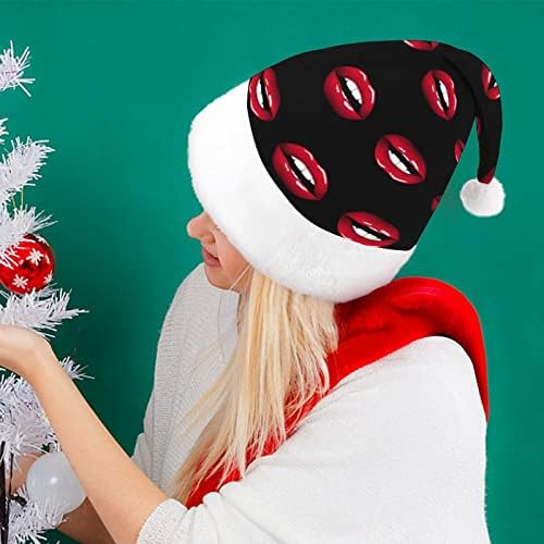 Plišani Božićni šešir s crvenim usnama nestašni i slatki Šeširi Djeda Božićnjaka s plišanim obodom i udobnom podstavom, Božićni ukras