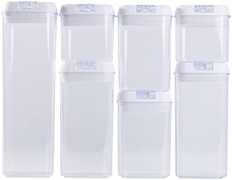 Hermetički zatvoreni spremnici za hranu, set od 7 prozirnih plastičnih spremnika za žitarice koji se mogu slagati s poklopcima za skladištenje