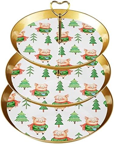 Dragonbtu 3 slojeva za kolače s zlatnim šipkama plastična slojevita desertna toranj ladica heroj pig sa zelenim džemperom za božićno