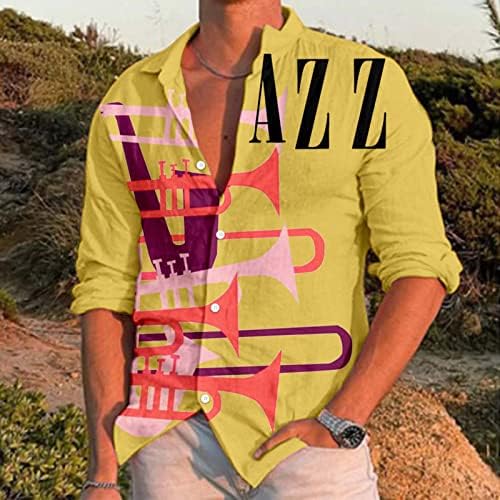 XXBR muški ležerni gumb dolje košulje s dugim rukavima padaju redovito fit vintage jazz glazbeni tisak havajske košulje za kuglanje