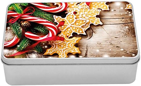 AMBESONNE Božićna metalna kutija, kolačići i bombone na drvenim drvenim pločama zimski stol za širenje Elementi sezone, višenamjenski
