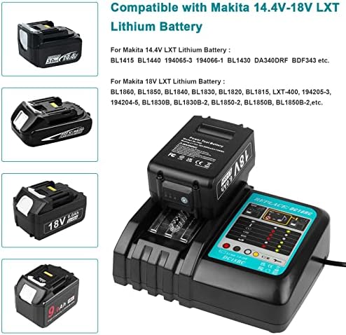 Aryee 18V 6.0AH Zamjenska baterija za Makita BL1860 BL1850 BL1850B BL1845B BL1840 BL1840B BL1830 BL1820 BL1815 + DC18RC MAKITA 14.4V-18V