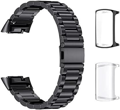 ZPJPPLX za Fitbit Charge 5 Metalni trak za sagledavanje s futrolom, remen za zamjenu od nehrđajućeg čelika i zaštitnik zaslona kompatibilan