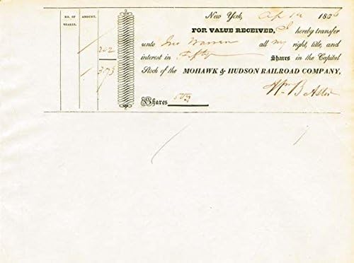 Prijenos željeznice Mohock i Hudson, potpisan od strane Vilijama Backhousea Astora-potvrda o razmjeni