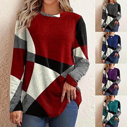 Ženski blok u boji flanel džemper, jesen odjeća za žene 2022 modna geometrijska grafička košulja dugih rukava tunika