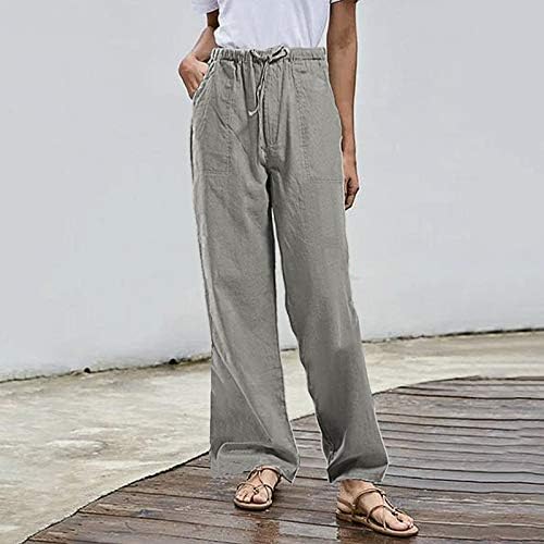 Ženske pamučne lanene hlače ljetno casual elastično struj plus veličine plaže hlače labave fit ravno nogu palazzo