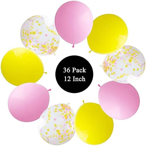 Ružičasti i žuti 12-inčni lateks baloni za ukrašavanje rođendanske zabave, 36 pakiranja