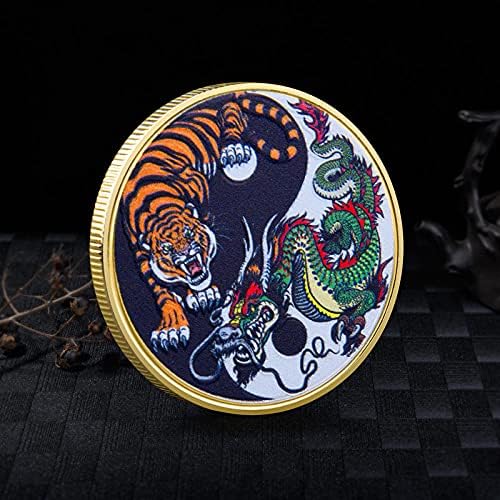 Povoljni od zmaja i tigra obojenih komemorativnih kovanica metalni zanat suvenir poklon drevne kineske zvijeri maskota sretna značka