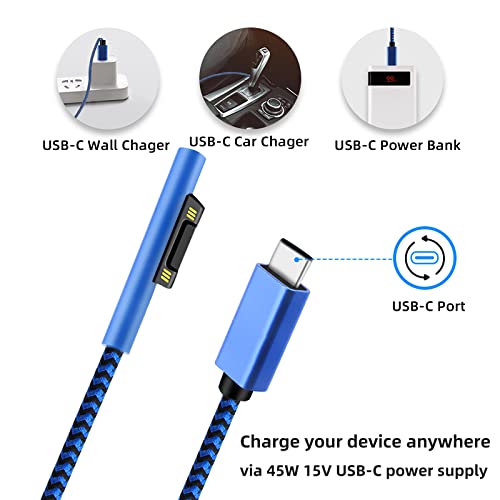 Sissiphy 6ft najlonski pletena površina Spojenje na kabel za punjenje USB-C, zahtijeva 45W 15V3A USBC punjač PD napajanje, kompatibilno