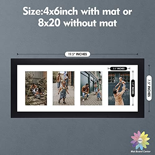 MBC Mat Board Center, 8x20 Galerija kolaža za kolaž za četiri fotografije 4x6 - čvrsto drvo i pravo staklo, crno - horizontalno i vertikalno