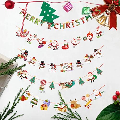 AMOSFUN Božićni transparent Sretan božićni bunting zastava Santa snježni jezgar Ornament poklon kutije za odmor Božića ukras zabave