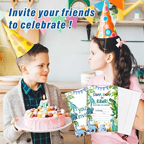Awsice Jungle Dinosaur Pozivnice za rođendan, dvostrani popunjavanje poziva čestitke za rođendansku zabavu ， dječaci, djevojčice, djeca,