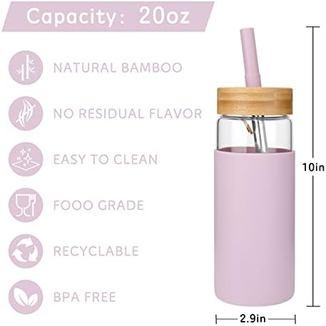 staklena boca za vodu od 20 oz s bambusovim poklopcem, staklena čaša za vodu za višekratnu upotrebu sa slamkom i silikonskim rukavom,