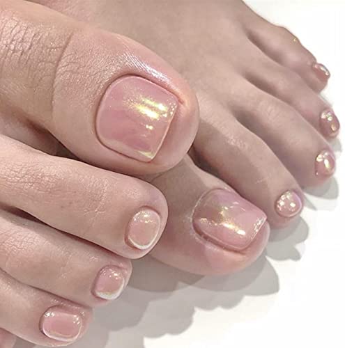 + Ružičasti lažni nokti na nogama obični lažni nokti na nogama kratki kvadratni sjajni lažni nokti na nogama sjajni akril pune pokrivenosti