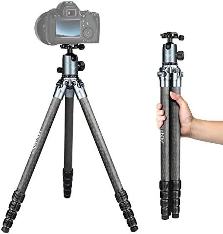 Manbily kompaktni stativ od ugljičnih vlakana 63 inča čvrsta kamera stativ s kuglom od 360 ° za DSLR, bez središnjeg stupca, 28 mm