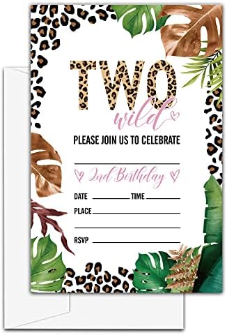 Lefohlon Wild Two Birthday Pozivnice, 20 pozivničkih čestitki s omotnicama, Dječje pozivnice za drugu rođendansku zabavu za muškarce