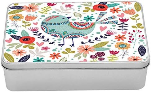 Ambasonne ptičja tiskana kutija, folkloric ukrasna ptičja životinja s ilustracijom botaničkog cvjetnog dizajna, prijenosni kutija za