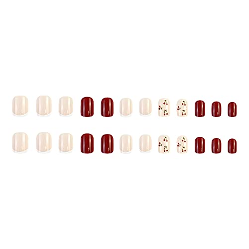 24pcs lažni nokti kratki Crveni lažni akrilni nokti s potpunim pokrivanjem Slatki Francuski lažni nokti za žene i djevojke