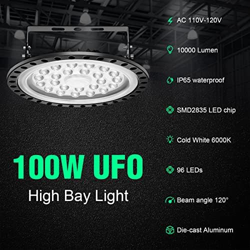 Viugreum LED High Bay Light 100W NLO 10000LM 6000K LAMPA Tvornica Skladište Industrijsko osvjetljenje IP65 Vodootporna LED svjetla