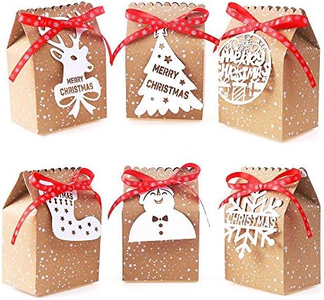Veylin 24pcs polka dot božićne smeđe kraft poklon kutije, papirnate torbe za kolačiće za božićne zabave s 24 dvorišta crvene svilene
