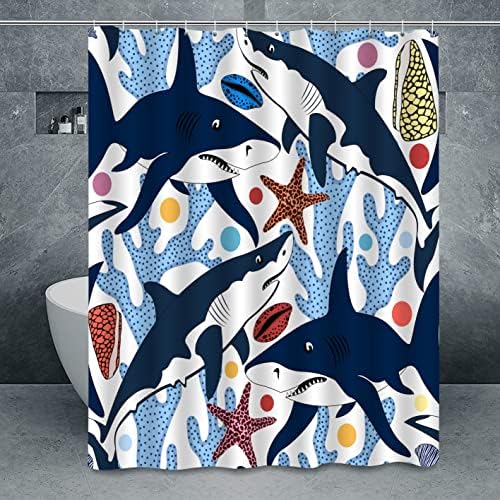 Dephoto Ocean tema zavjese za tuširanje za kupaonicu plavi crtani morski psi koraljne morske morske ribe tropske ribe za djecu poliesterska