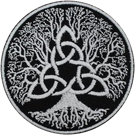Viking Tree of Life Trinity Knot Crno vezeno željezo na šivanju na patch značku za odjeću itd. 7 cm
