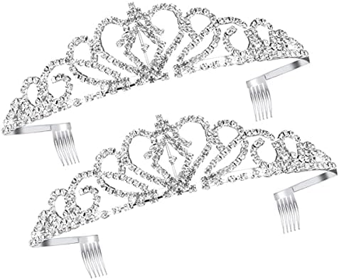 Višebojne kristalne krune i tijare, 2 paketa kruna tijara Elegantna kruna princeze za djevojčice s češljevima za rođendan za mladence