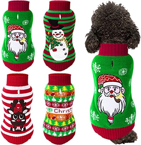 Lipanj četvori 4 pakiranja psa božićni džemperi, božićni pseći odmor džempera štene odjeću psa božićna odjeća zima topli kućni ljubimac