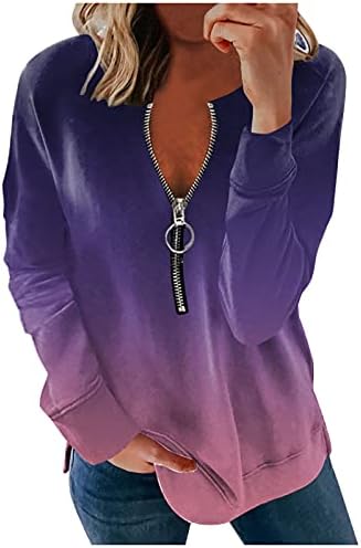 Ženske haljine s dugim rukavima pulovers v-izrez casual majica s patentnim zatvaračem atletskim puloverima vrhovi pulover ulične odjeće