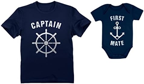 Kapetan i prvi mate tata i bebe odgovarajućim odijelima Dan očeva Dan tata majice kapetan mornarice velike/mate mornarice 24m