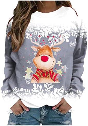 Fandream Grafičke dukseve za žene Sretan Božić O-Neck bez kapuljača Atletske retro ženske pulovera