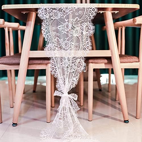 TEOCHOW 10 pakiranja čipkastih stola trkači 14 x 120 inča dugačka bijela elegantna stolna krpa za rustikalni boho vjenčanje vintage
