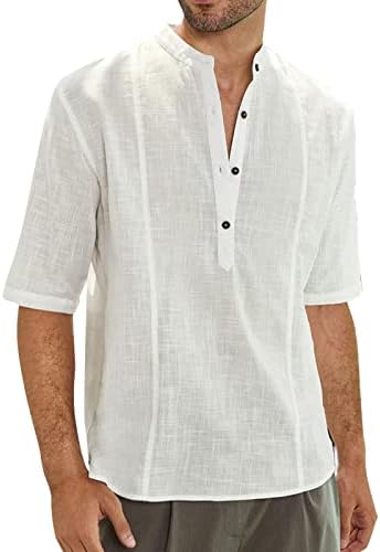 Gdjgta muški košulja s kratkim rukavima pamučne lanene majice gumb dolje stalak za ovratnik plaža joga casual ljeto košulje s redovitom