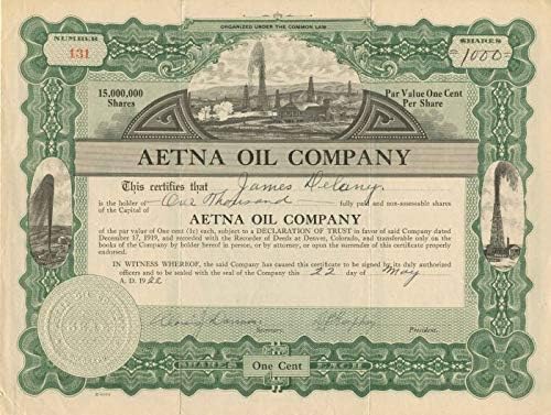 Aetna Oil Co. - Potvrda o skladištu