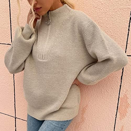 Ženske pletene dukseve padaju povremeni patentni patentni džemperi s dugim rukavima pulover solidan lagani pleteni džemper vrhovi kaki