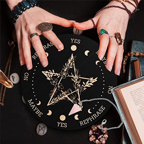 Ploča s klatnom od 7,9 inča, pentagram, cvijet, Radiestezijsko proricanje, metafizička oglasna ploča, 7,9-inčna drvena rezbarena kristalna