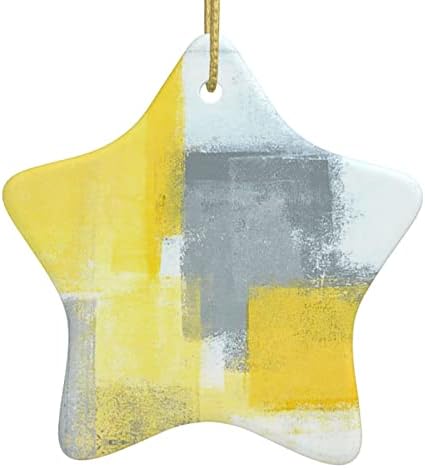 Siva i žuta apstraktna umjetnička slika 2022 Božićna keramika privjesak za ukrašavanje božićnog drvca
