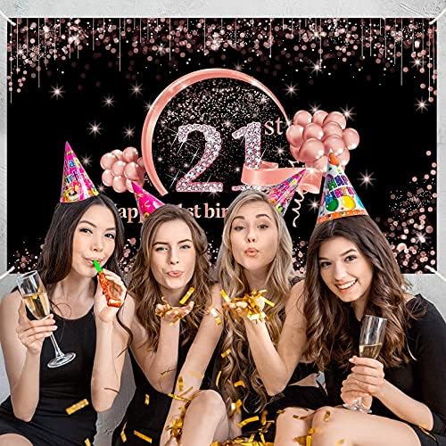 21. rođendan ukrasi za žene, 21 -godišnji zalihe za rođendanske zabave, ruža zlato i ružičasta sretna 21 rođendanska rekvizita za fotografije