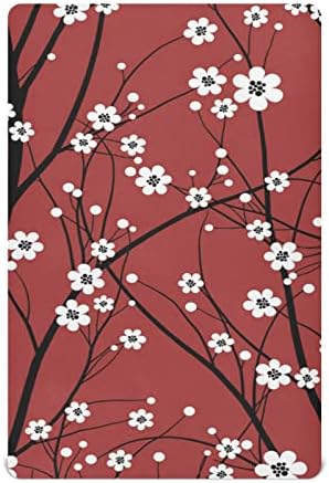 Alaza cvjetni cvjetni cvjetni cvjetni plahti s crvenim krevetićima opremljeni basinet list za dječake djevojčice mališani, standardna