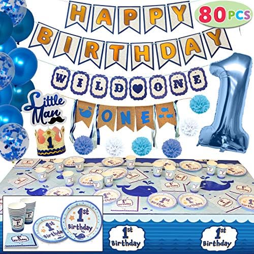 Joyin 80 PCS ukrasi za prvi rođendan, zabava opskrbljuje sve u jednom divljem pakiranju idealno za djecu jednogodišnje prve zabave